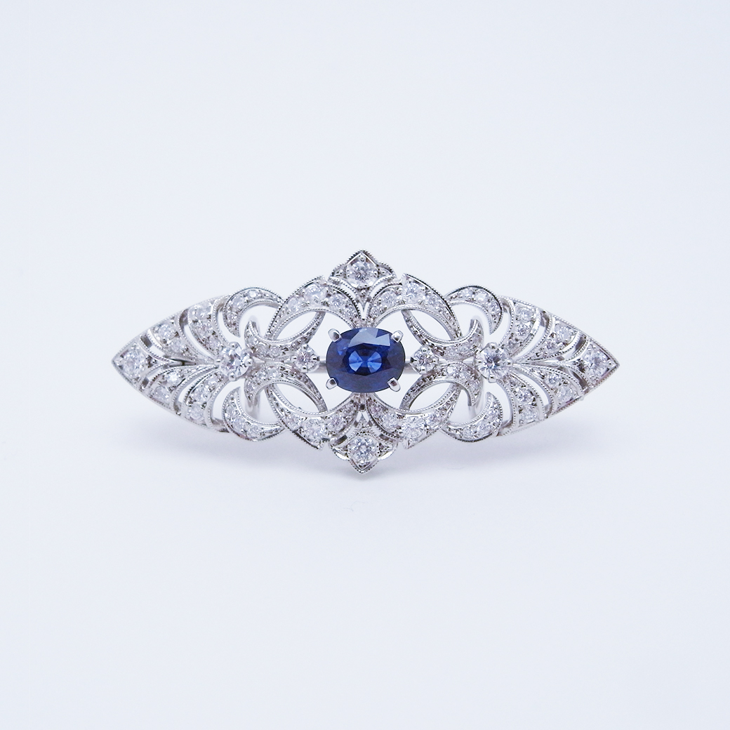 ミキモト サファイア ダイヤモンド ブローチ 2.07ct 1.32ct PtIR ソーティング付 SAランク 513676