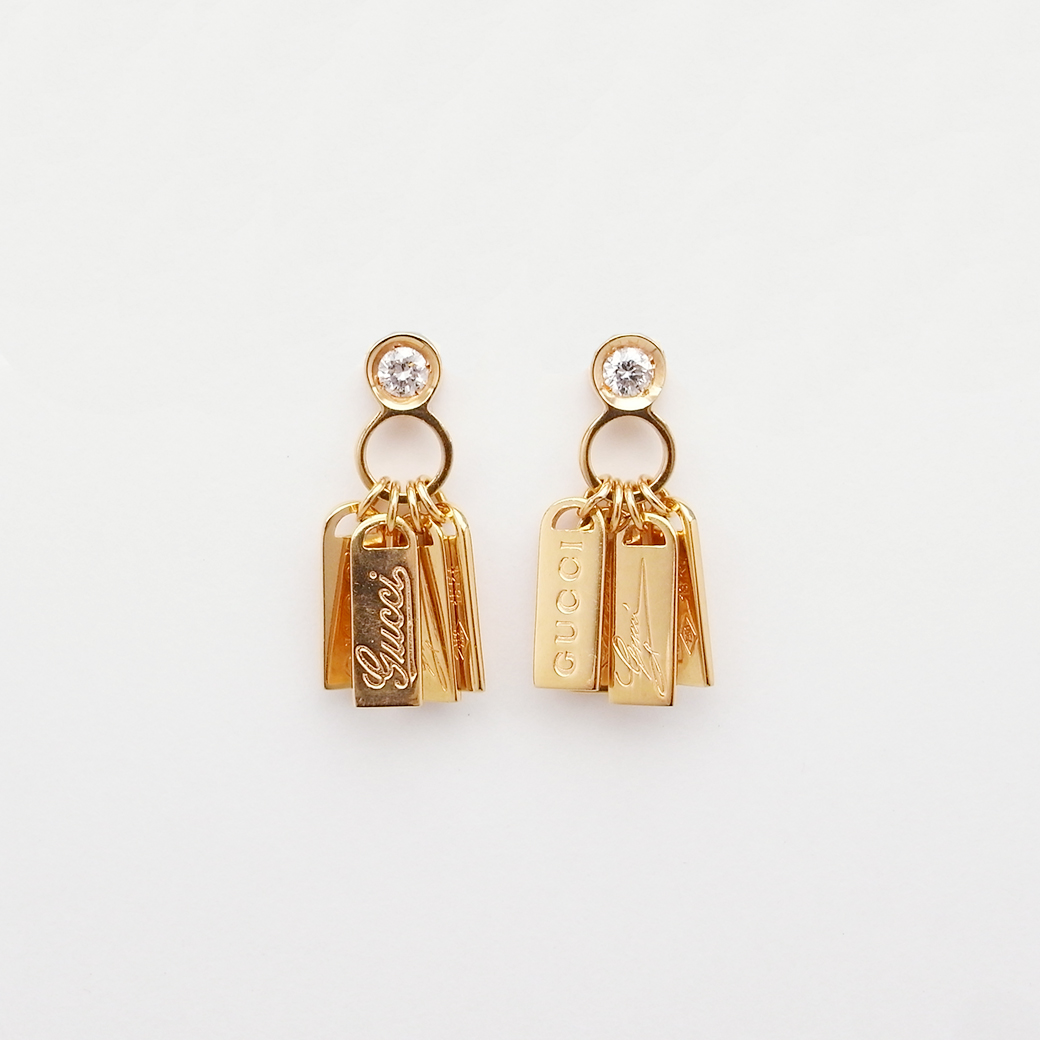 グッチ ダイヤモンド ロゴプレート スタッドピアス 750PG Aランク 513949