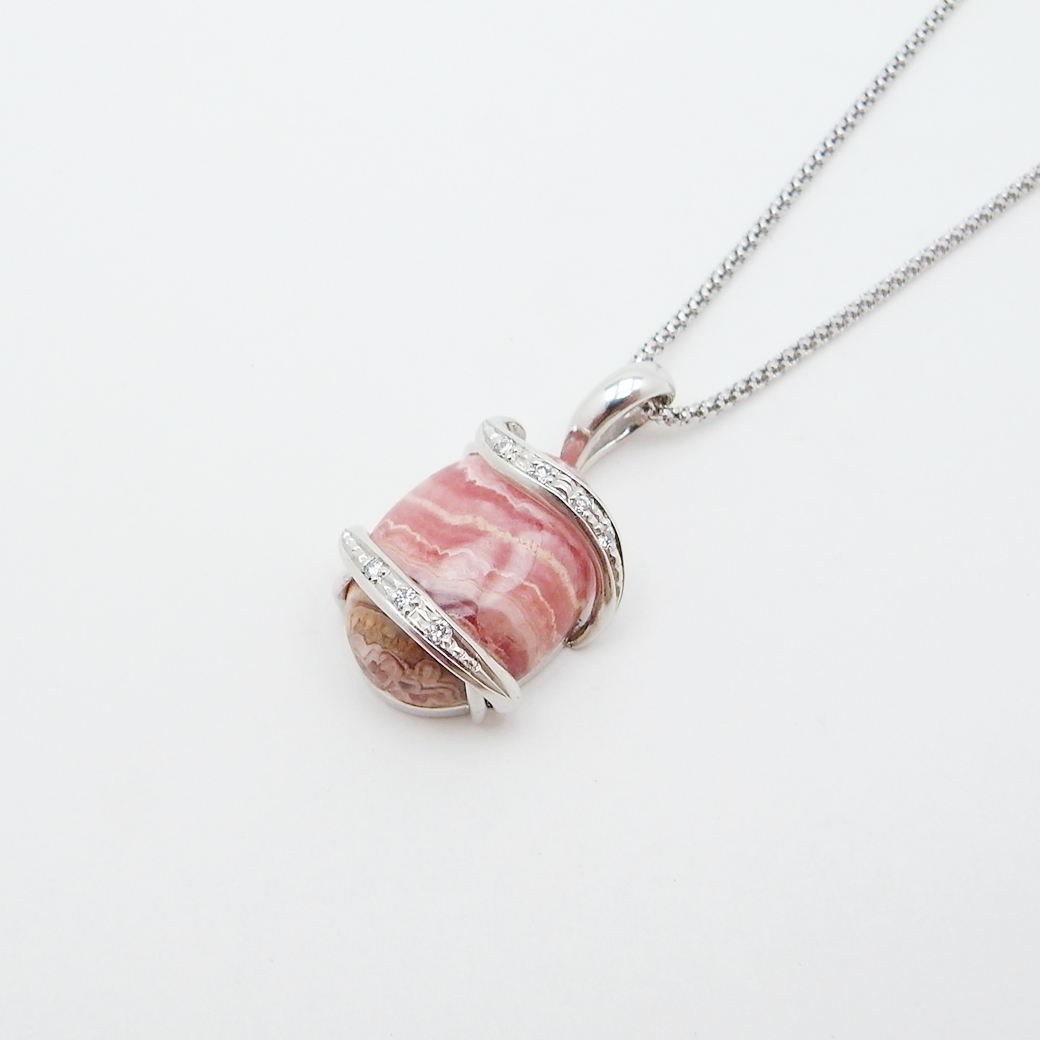 インカローズ ダイヤモンド ペンダント ネックレス 14.48ct 0.06ct K18WG Sランク 514185-514072