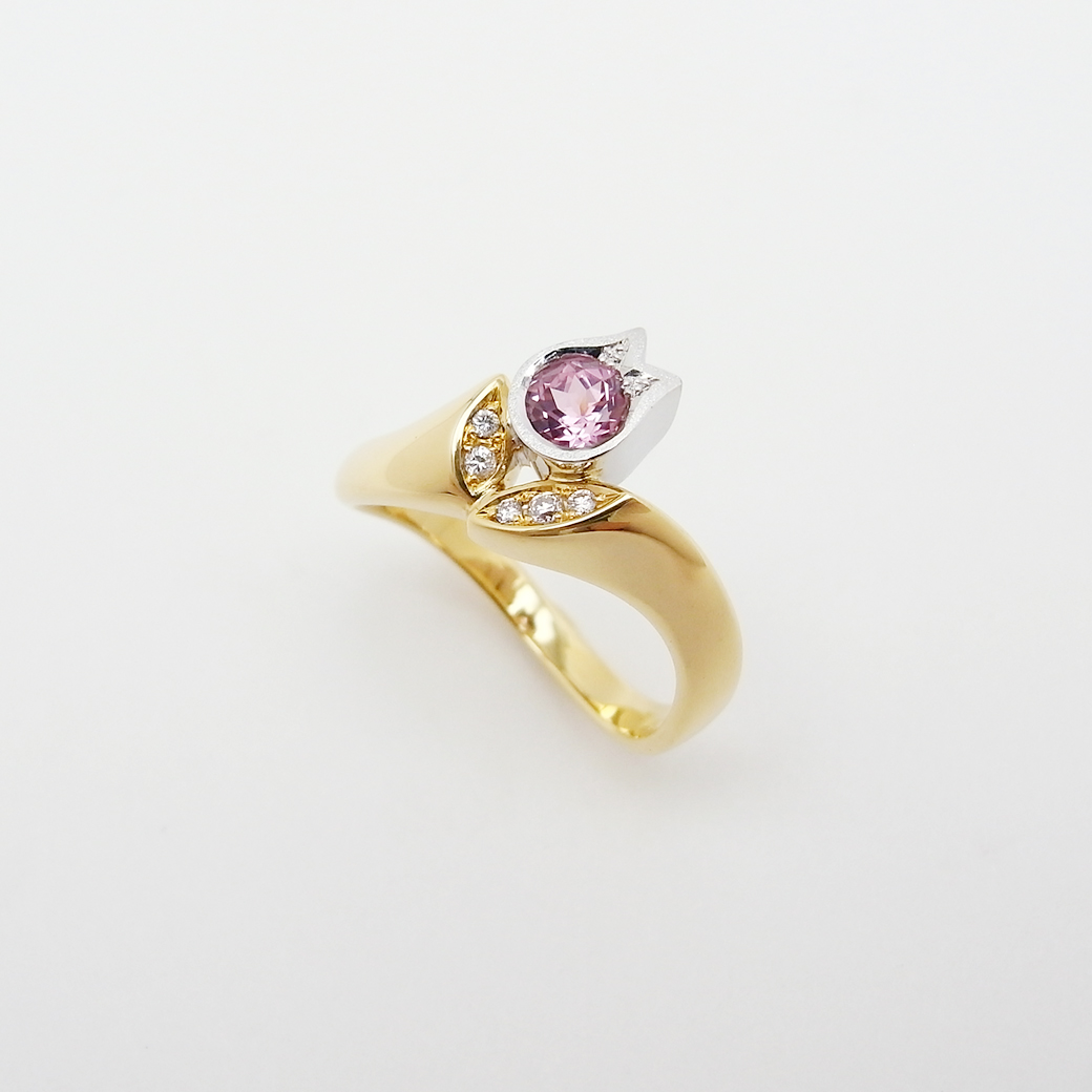 木内賢治 ピンクトパーズ ダイヤモンド リング 0.30ct 0.05ct 11.5号 K18YG WG 新品仕上げ Sランク 514815