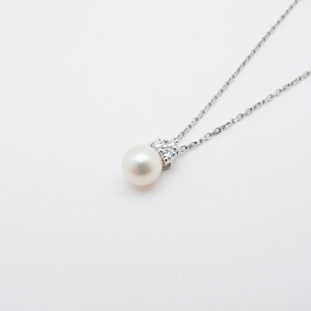 ミキモト アコヤ真珠 ダイヤモンド ペンダント ネックレス K18WG ソーティング 付 SAランク 514961